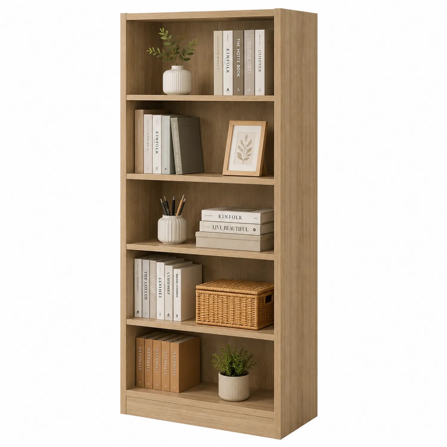 Libreria a 5 Ripiani in Legno di Rovere Chiaro 180x80x30 cm