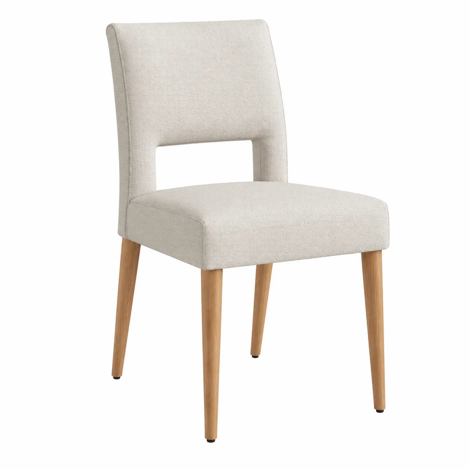 Sedia da Pranzo in Tessuto Beige con Gambe in Legno