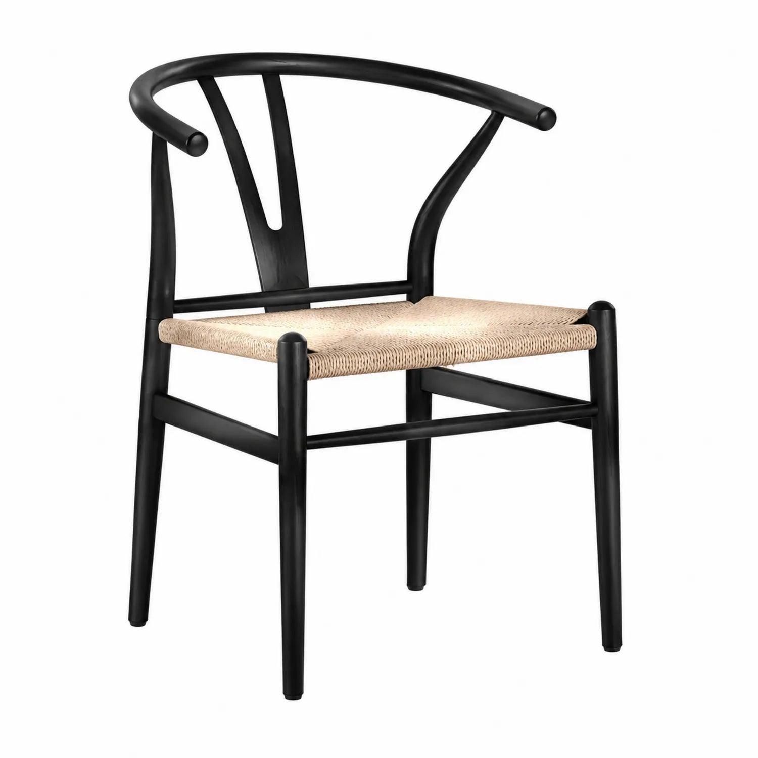 Sedia in legno nero con seduta in vimini