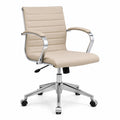 Sedia da ufficio regolabile in pelle sintetica con braccioli cromati, beige