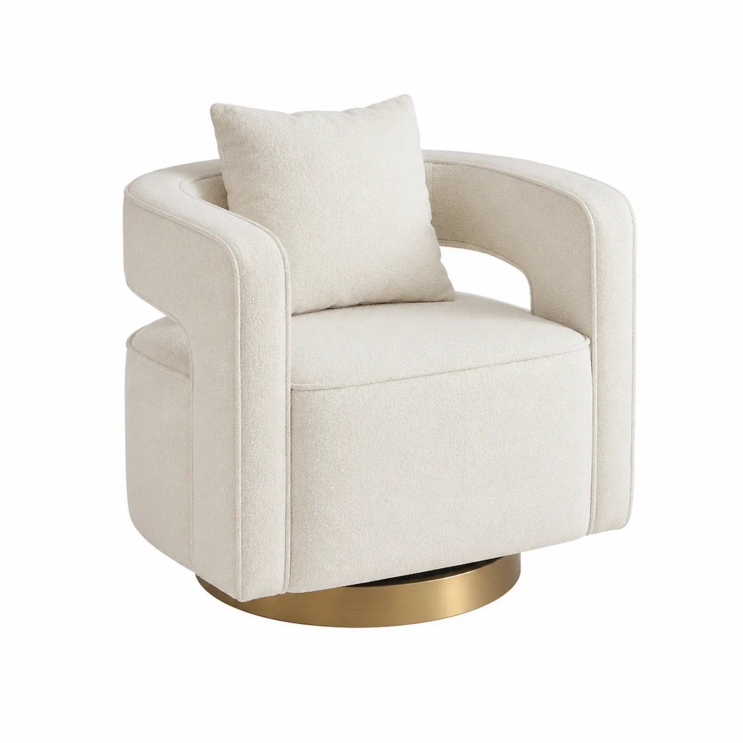 Poltrona girevole in tessuto crema con base in metallo