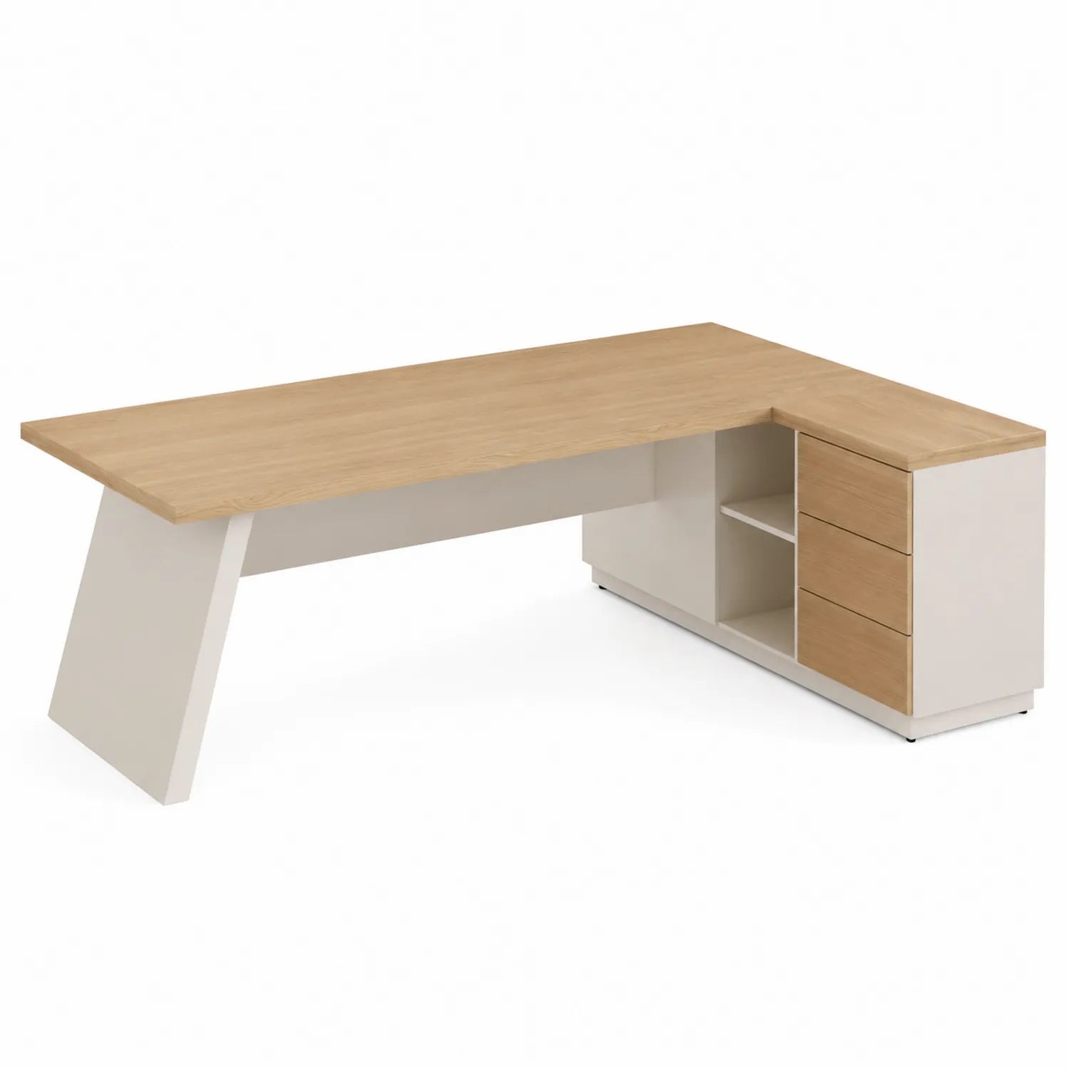 Scrivania angolare legno MDF bianco e rovere