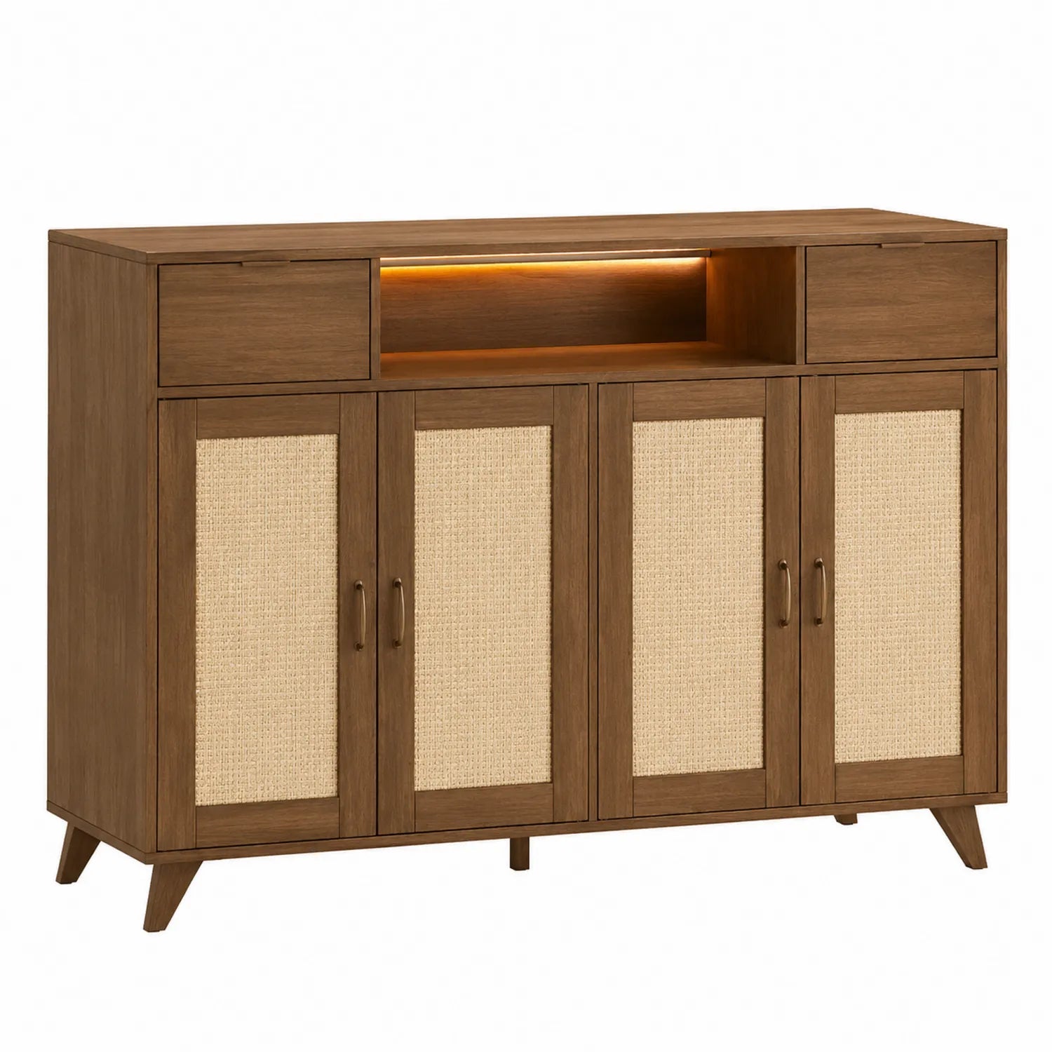 Credenza in legno massello con porte in rattan 150x40x90 cm