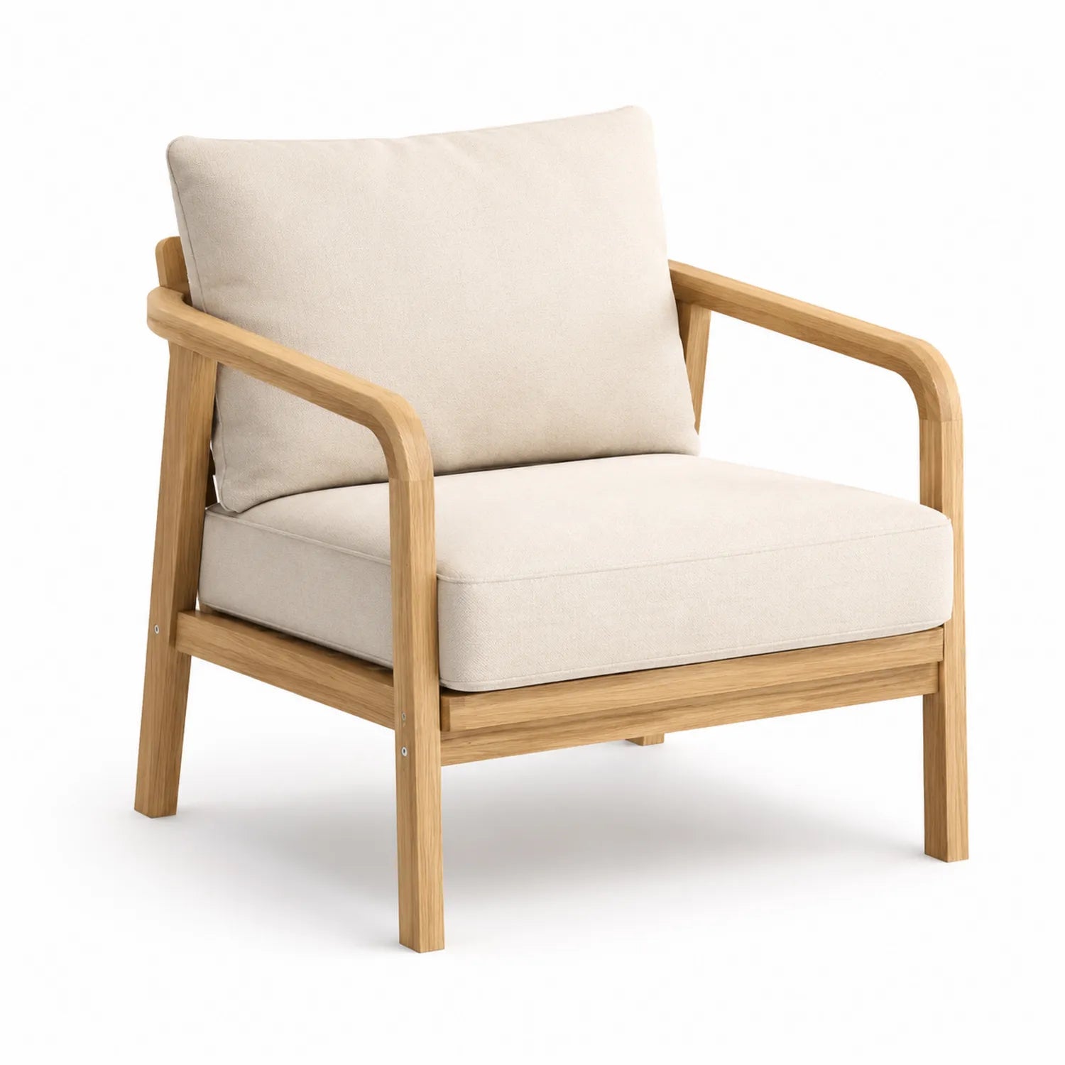 Poltrona in Teak con Cuscini in Poliestere Beige