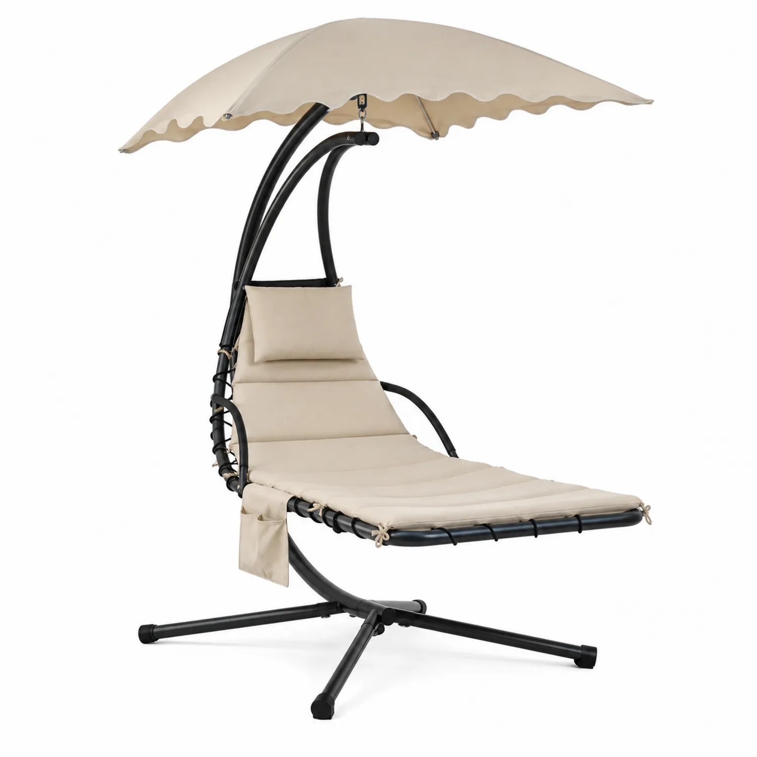 Chaise longue da giardino con ombrellone sollevabile in acciaio e poliestere beige