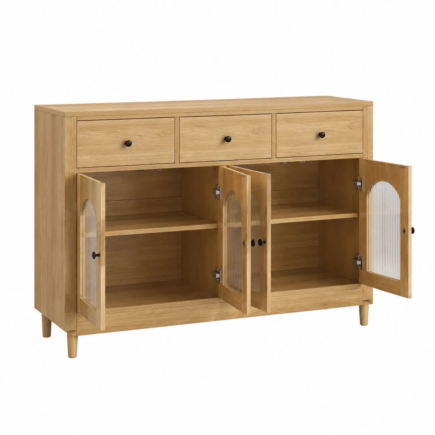 Credenza in Legno con Cassetti e Ante in Vetro