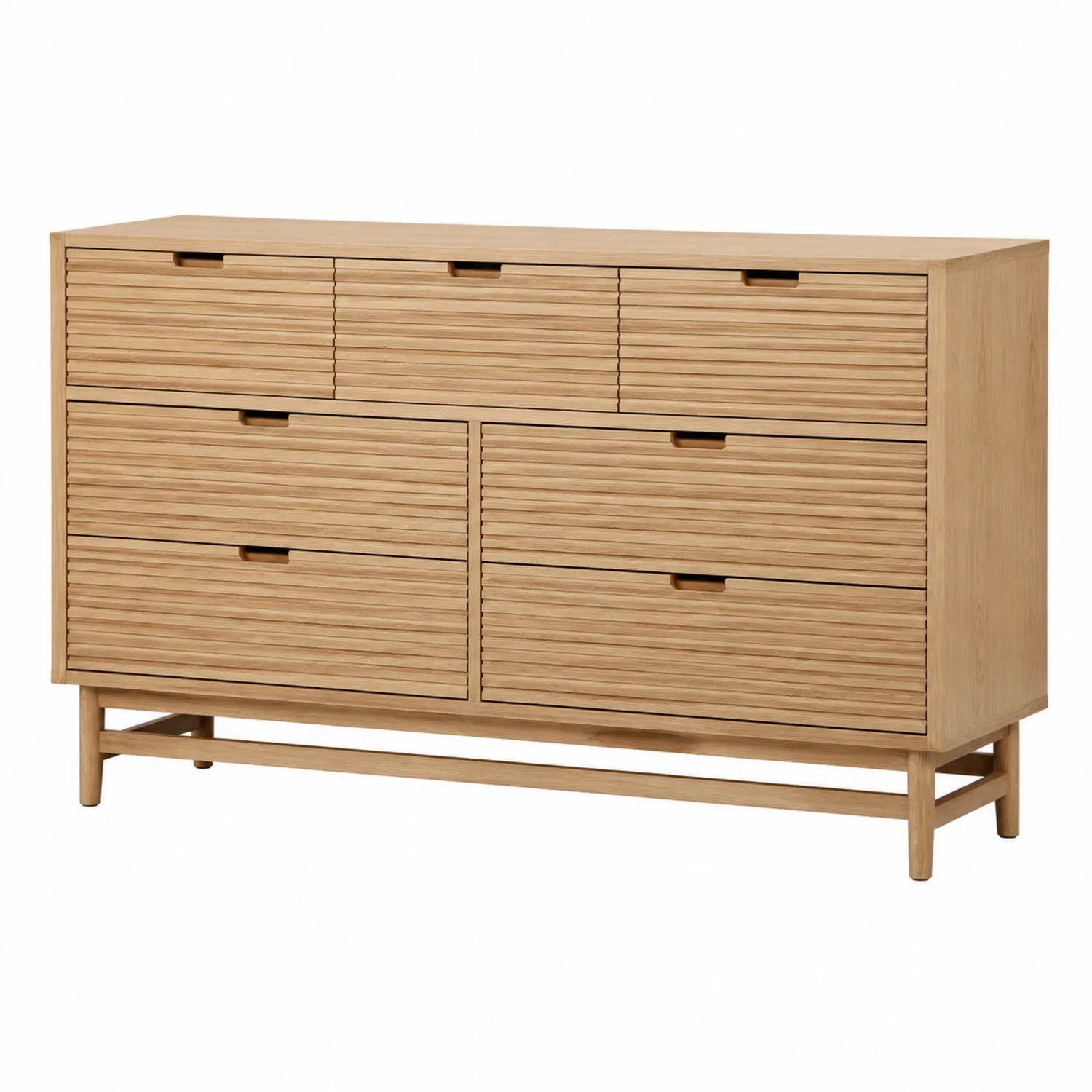 Cassettiera in legno con 6 cassetti color Naturale 150x40x80 cm