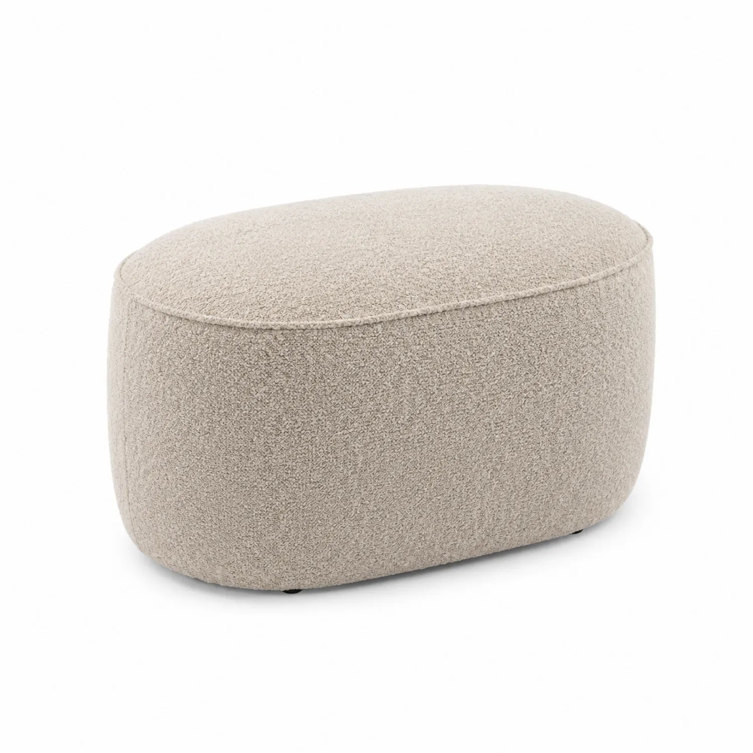 Pouf ovale in tessuto bouclé beige 60x40x40 cm