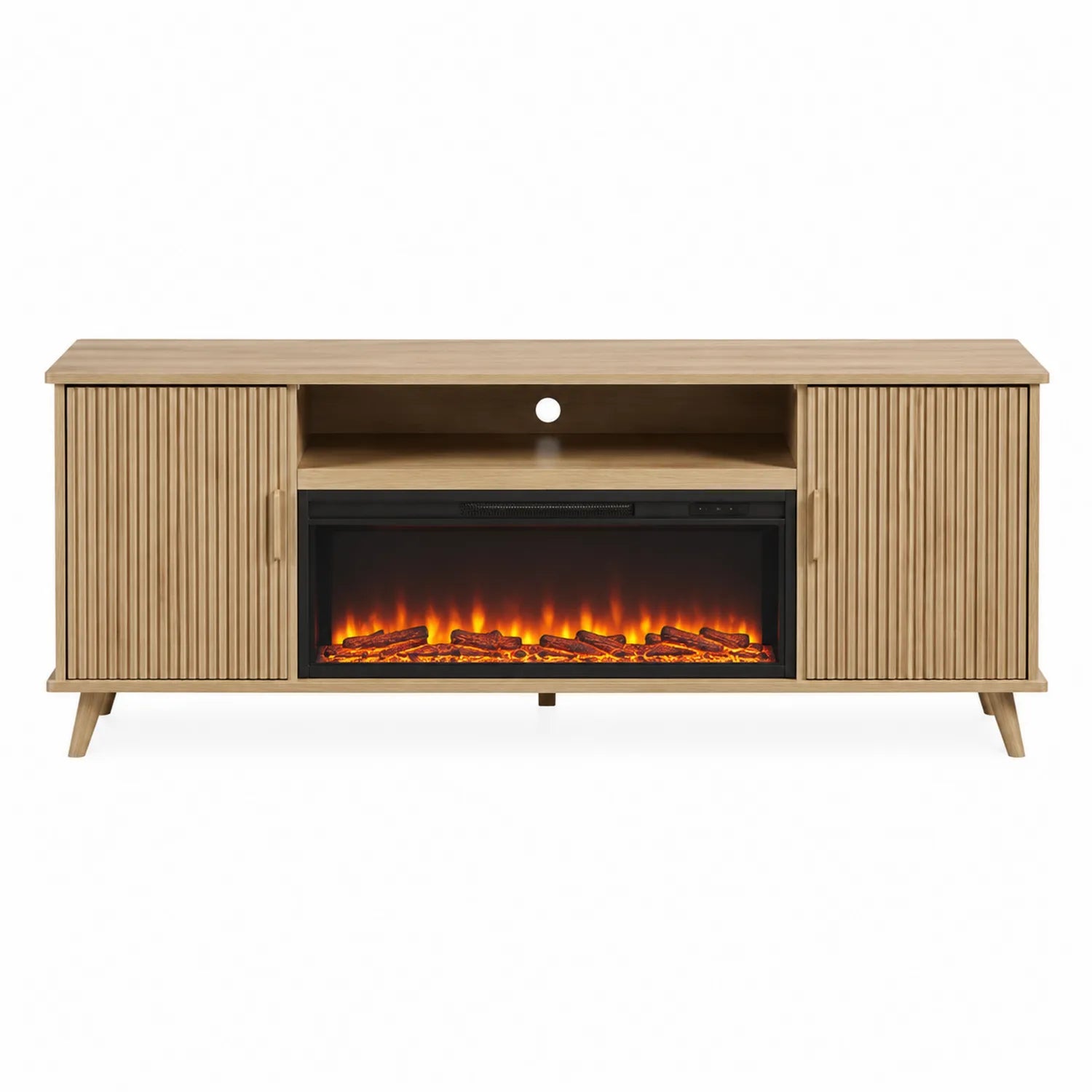 Mobile Porta TV con Camino Elettrico in Legno Rovere Naturale