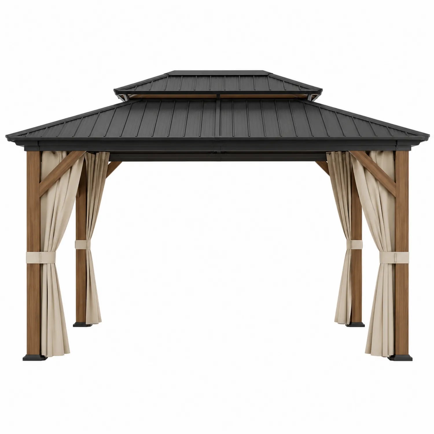 Gazebo da giardino in metallo 4x3 m Marrone Nero Beige