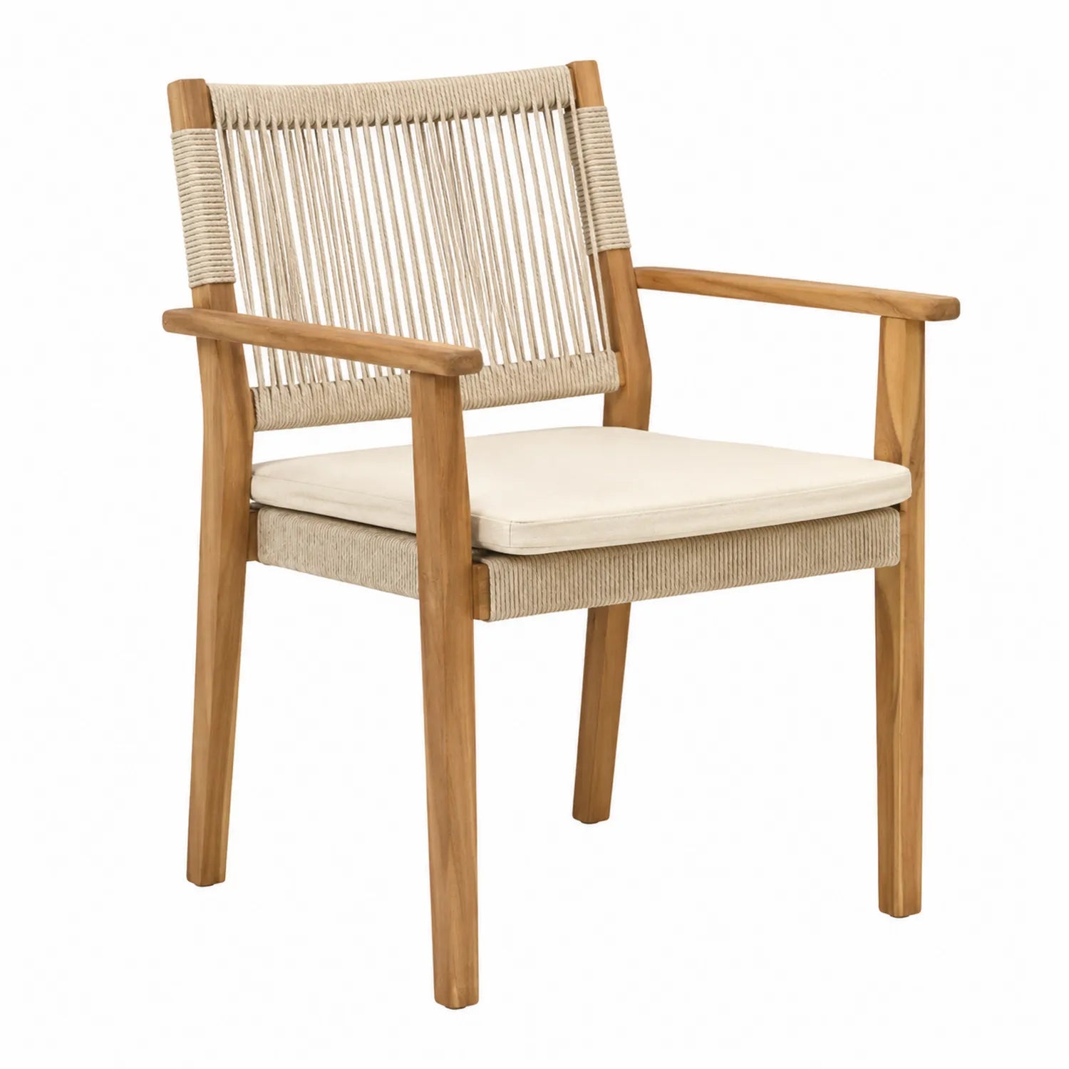 Sedia da esterno in Teak e Corda Beige
