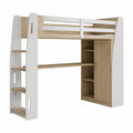 Letto a soppalco in legno e bianco con armadietto e scaffalatura integrati 200x100x180 cm