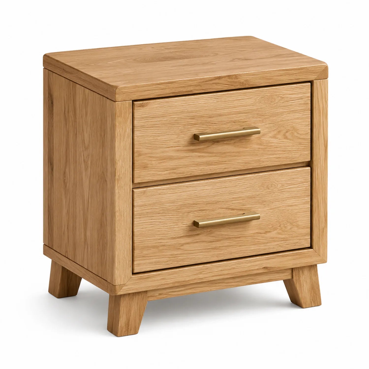 Comodino in legno di quercia con maniglie in metallo, 2 cassetti, 60x40x45 cm