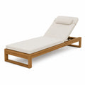 Chaise Longue in Teak e Tessuto Poliestere Crema 200x70x35 cm