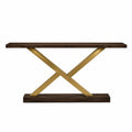 Consolle Rettangolare in Legno e Metallo Noce/Ottone 120x30x80cm