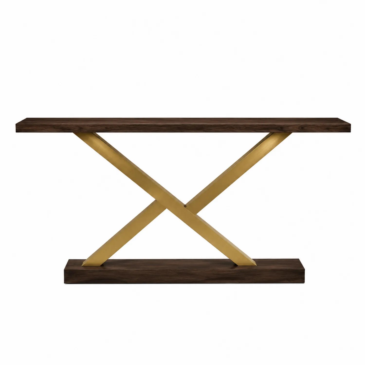 Consolle Rettangolare in Legno e Metallo Noce/Ottone 120x30x80cm