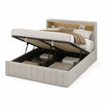 Letto Contenitore in Tessuto Beige con Struttura in Metallo 200x160 cm