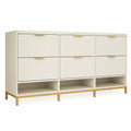 Cassettiera in MDF crema 6 cassetti 3 scomparti con base dorata