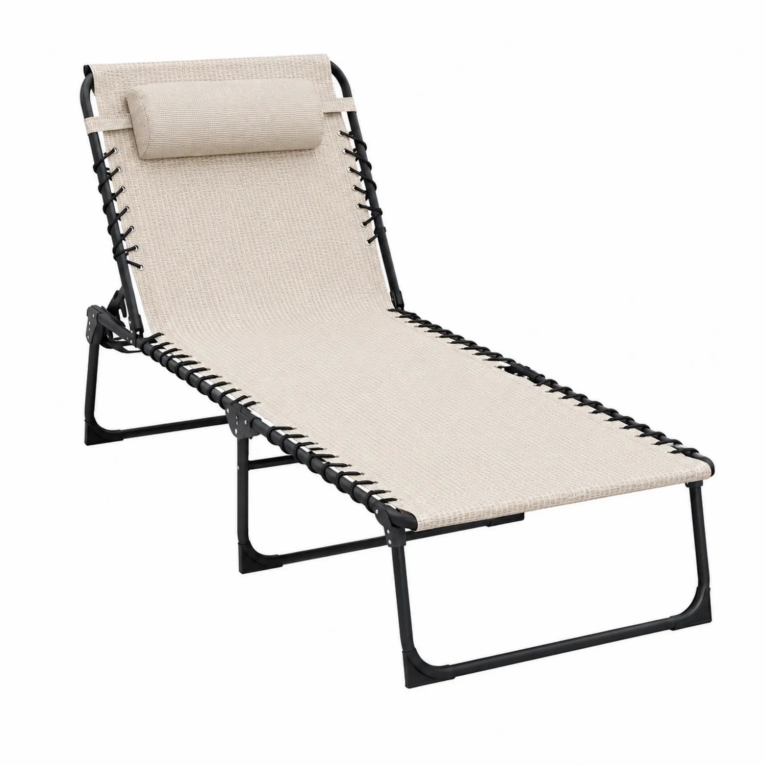Sedia a Sdraio Pieghevole in Acciaio e Tela in PVC Crema, 190 cm