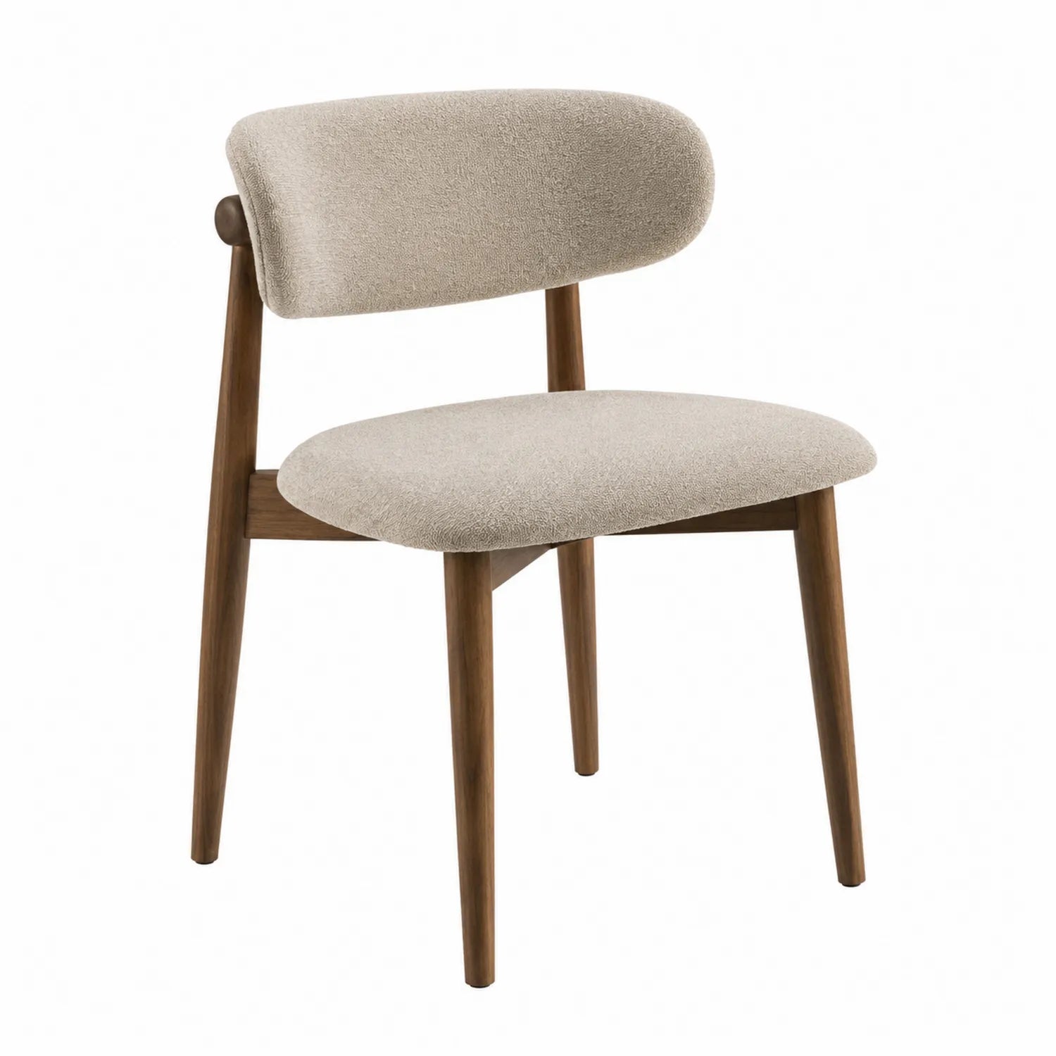 Sedia da pranzo in tessuto beige con gambe in legno massello