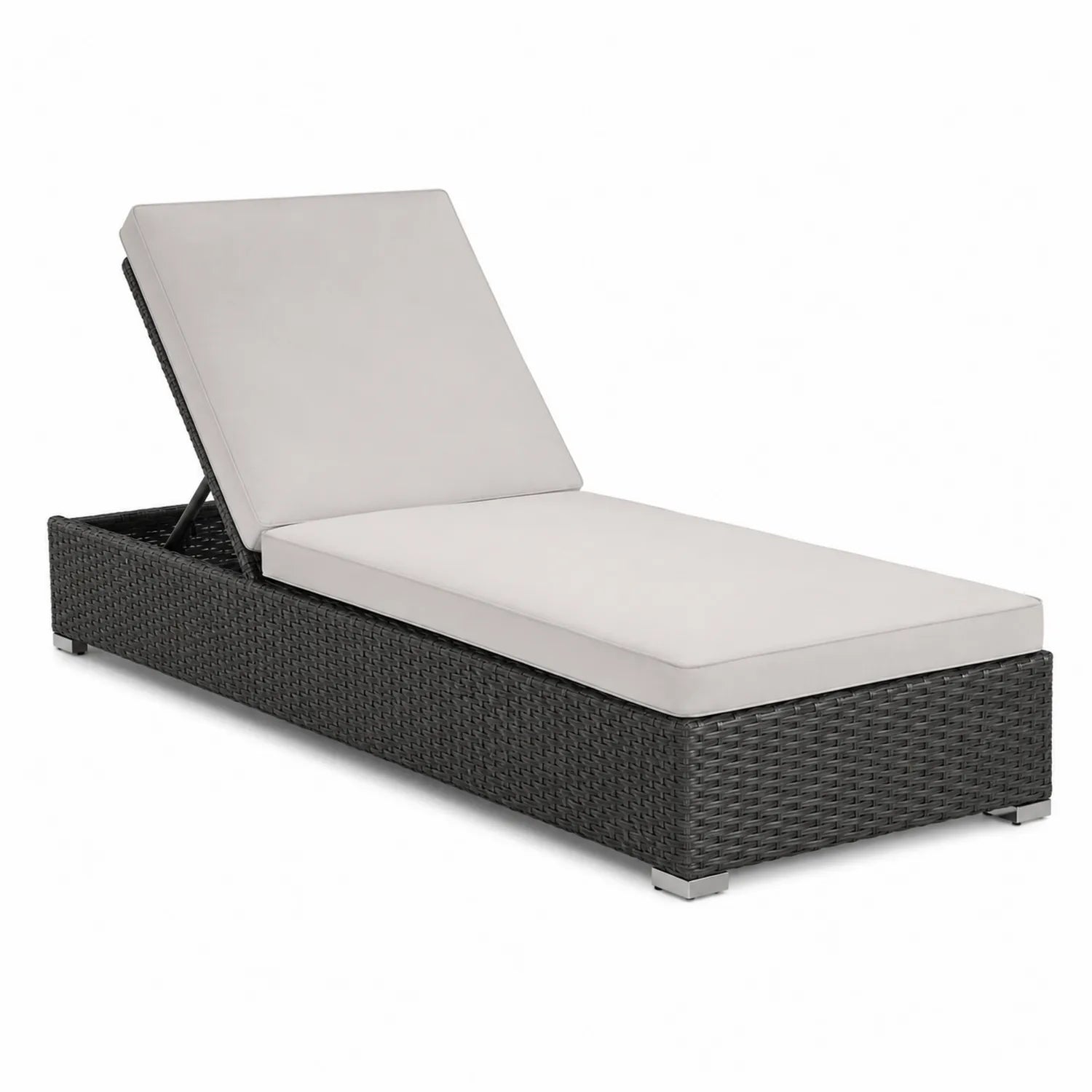 Lettino prendisole in Rattan Sintetico con Cuscino Grigio Chiaro