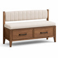 Panca in legno e tessuto beige con cassetti