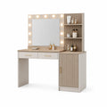 Toletta da Trucco con Specchio Illuminato e Ripiani in MDF e Legno Rovere Chiaro