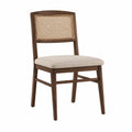 Sedia in legno massello e rattan con seduta in tessuto beige
