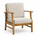 Sedia da esterno in legno di teak con cuscini beige in poliestere