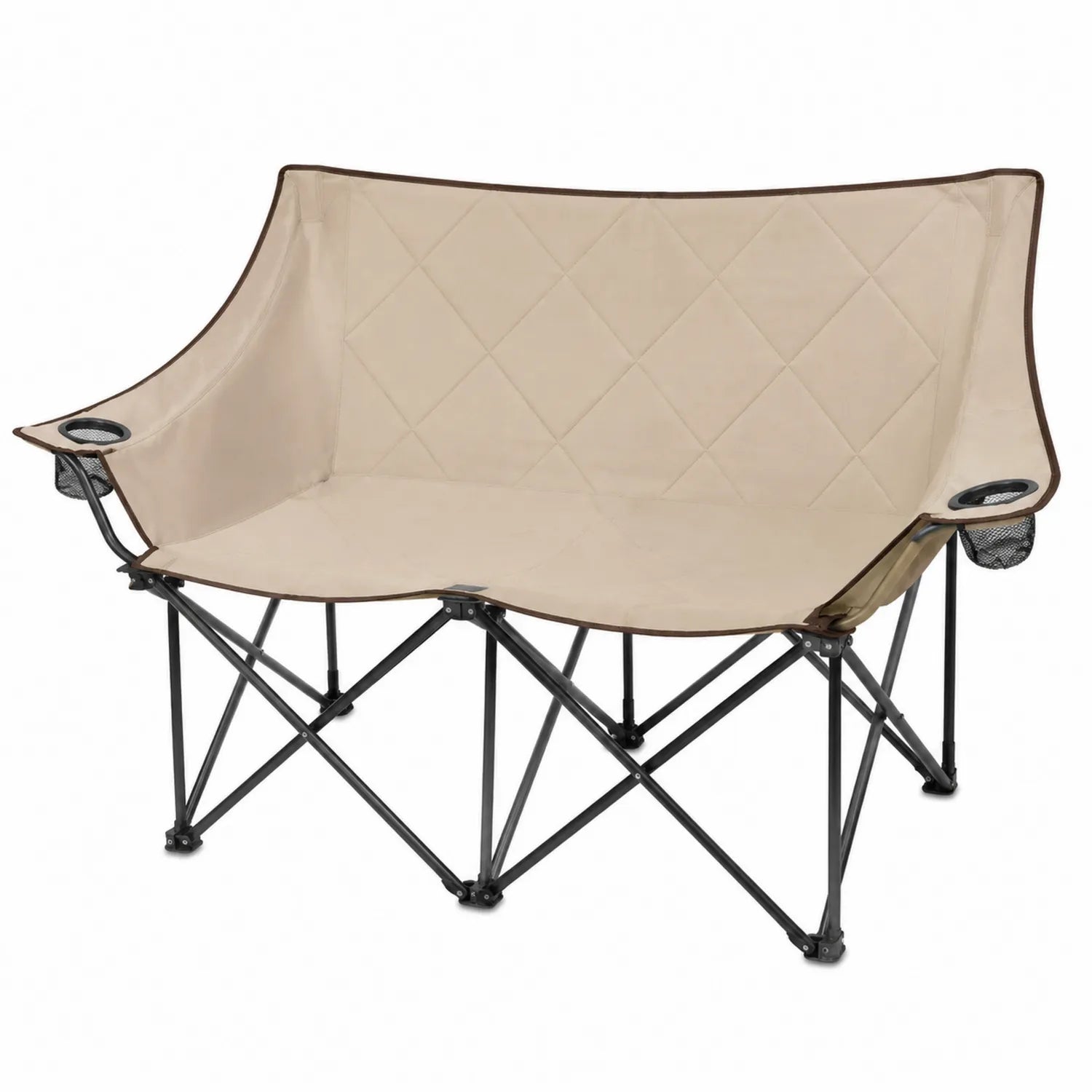 Divanetto pieghevole da esterno in tessuto poliestere beige con porta bicchieri