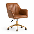 Sedia girevole in pelle PU marrone con base in metallo