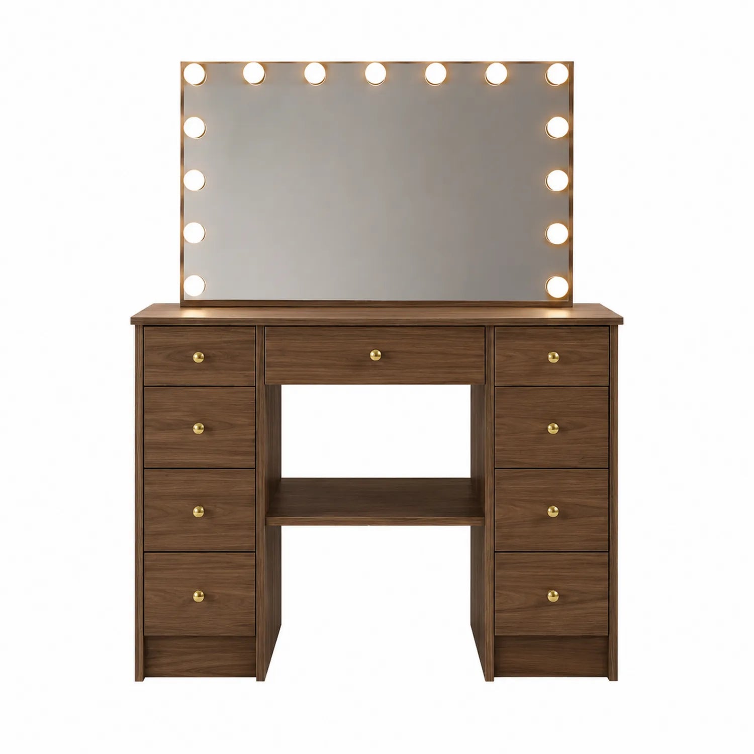 Toletta da camera con Specchio Illuminato in Legno Marrone