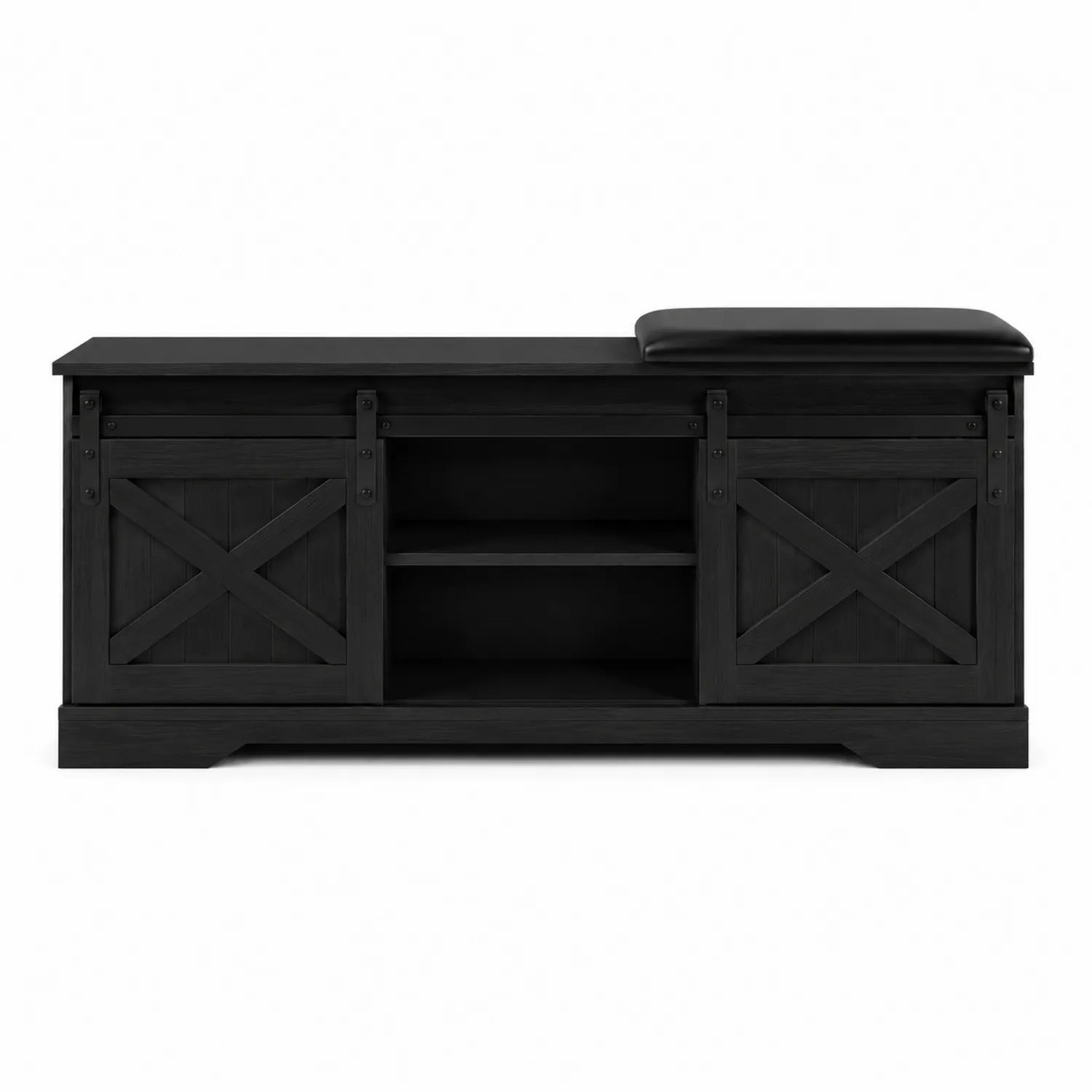 Panca contenitore in legno nero con cuscino imbottito